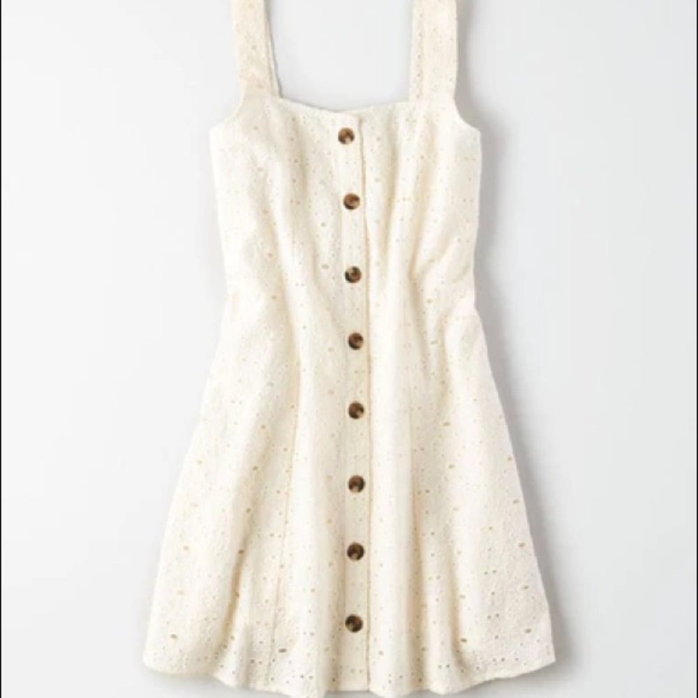 American Eagle Cream Floral Lace Button Dress